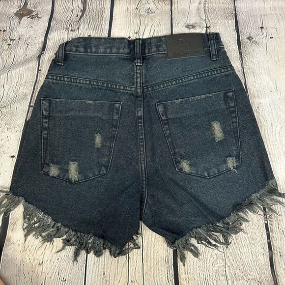 One Teaspoon Denim Shorts Bonita High Waist Long Rise Button Fly in Fox Black 25 - Picture 2 of 12